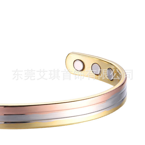 磁性紅銅手鐲時尚設計三色純紅銅手鏈女士條紋純紅銅手鐲