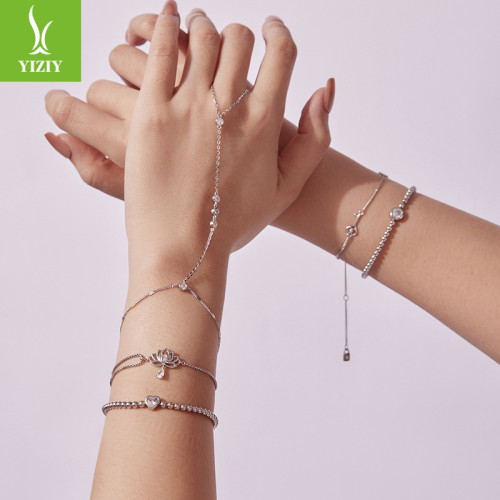 銀姿韻原創可調節蓮花抽拉繩手鏈小衆優雅s925純銀花朵手鏈