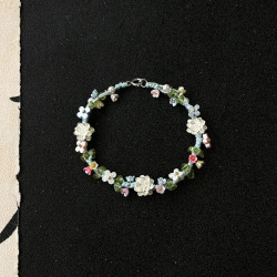 英國【設計師】Make Kana S925鍍銀蓮花彩色編織手繩小衆手鏈擺件