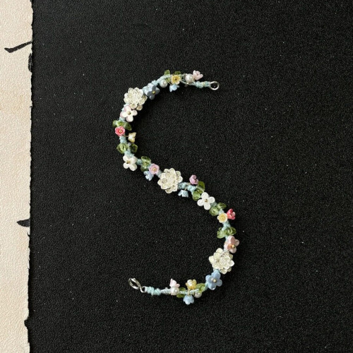 英國【設計師】Make Kana S925鍍銀蓮花彩色編織手繩小衆手鏈擺件