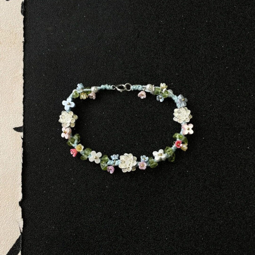 英國【設計師】Make Kana S925鍍銀蓮花彩色編織手繩小衆手鏈擺件