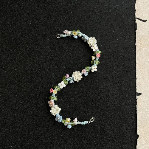 英國【設計師】Make Kana S925鍍銀蓮花彩色編織手繩小衆手鏈擺件