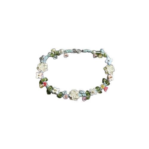 英國【設計師】Make Kana S925鍍銀蓮花彩色編織手繩小衆手鏈擺件