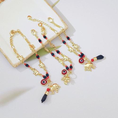 款波西米亞風惡魔之眼小象手鏈卡通趣味腳鏈度假風