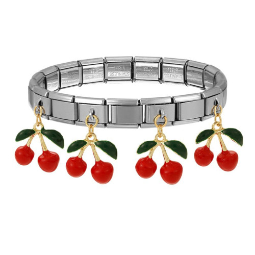 歐美小衆海灘手鏈個性鈦鋼手鏈 DIY櫻桃水果系列意大利模 歐美小衆海灘手鏈個性鈦鋼手鏈 DIY櫻桃水果系列意大利模