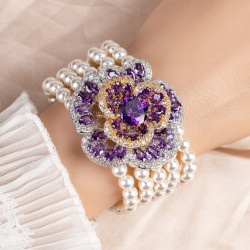 原創設計手工串珠珍珠鋯石玫瑰花手鏈女輕奢小衆時尚優雅精緻手串