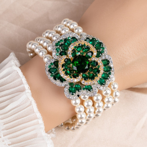 原創設計手工串珠珍珠鋯石玫瑰花手鏈女輕奢小衆時尚優雅精緻手串 原創設計手工串珠珍珠鋯石玫瑰花手鏈女輕奢小衆時尚優雅精緻手串