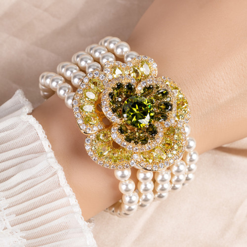 原創設計手工串珠珍珠鋯石玫瑰花手鏈女輕奢小衆時尚優雅精緻手串 原創設計手工串珠珍珠鋯石玫瑰花手鏈女輕奢小衆時尚優雅精緻手串