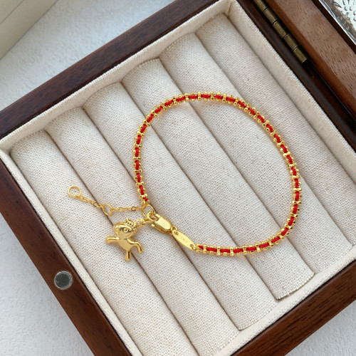 S925純銀新年氛圍感獨特小馬紅繩手鏈女簡約氣質本命年生肖手飾