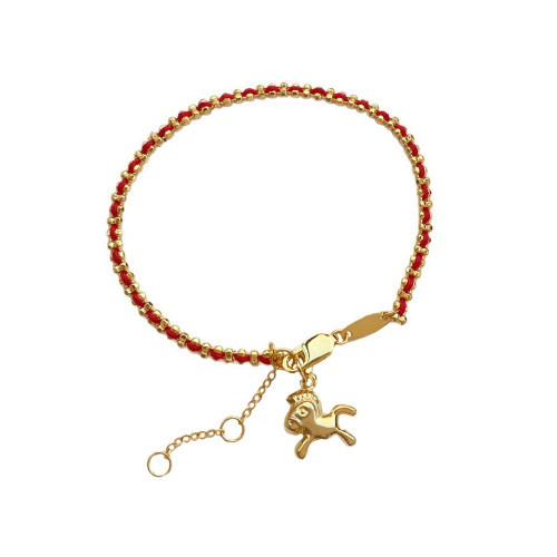 S925純銀新年氛圍感獨特小馬紅繩手鏈女簡約氣質本命年生肖手飾