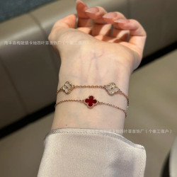 曡戴巨看~高版本厚金電鍍四Ye草五花手鏈天然貝母玉髓高級感首飾