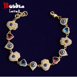 歐美彩色手掌眼睛手鏈銅鑲鋯石嘻哈個性時尚男女款嘻哈手鏈