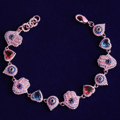 歐美彩色手掌眼睛手鏈銅鑲鋯石嘻哈個性時尚男女款嘻哈手鏈