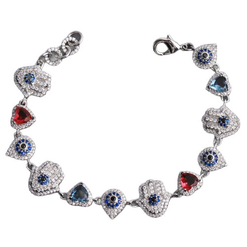 歐美彩色手掌眼睛手鏈銅鑲鋯石嘻哈個性時尚男女款嘻哈手鏈