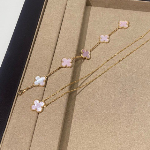 爆款幸運草V金花朵輕奢粉貝母手鏈厚鍍18K粉貝項鍊首飾