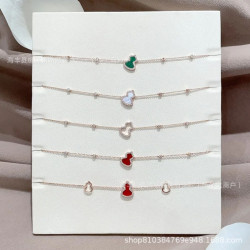 高版本精工版925銀女款風輕奢禮物白貝母瑪瑙V金麒麟葫蘆手鏈