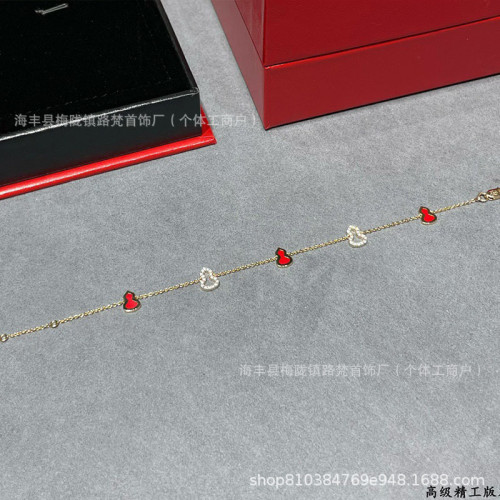 高版本精工版925銀女款風輕奢禮物白貝母瑪瑙V金麒麟葫蘆手鏈