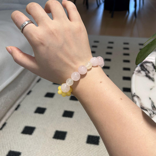 天然粉水晶手串手鏈輕奢高級感檸檬晶跑環串珠珠子手飾手環手鏈女 天然粉水晶手串手鏈輕奢高級感檸檬晶跑環串珠珠子手飾手環手鏈女
