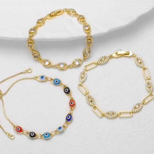 飾品歐美銅鍍18k金眼睛微鑲鋯石手鏈手飾bra89 bracelet