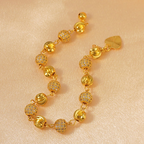 波西米亞圓珠女士時尚手鏈，24K鍍金鑲立方氧化鋯，優雅風格適