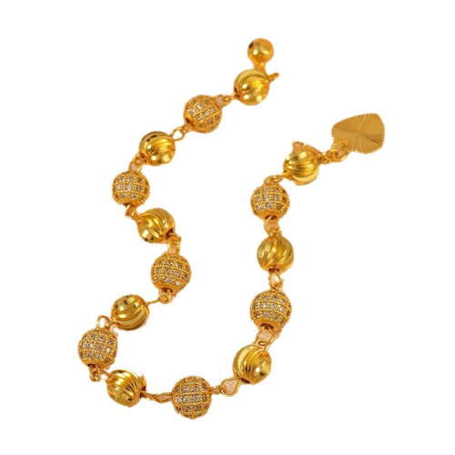 波西米亞圓珠女士時尚手鏈，24K鍍金鑲立方氧化鋯，優雅風格適