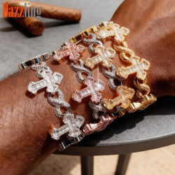 新款嘻哈8字無限鏈梯方十字架滿鑽手鏈男個性百搭高級感鋯石飾品