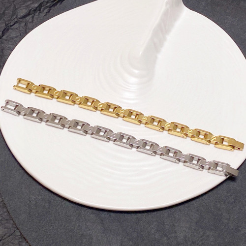 首飾鈦鋼磁石手鏈鍍18k金不褪色不鏽鋼手鏈黑膽石手飾 首飾鈦鋼磁石手鏈鍍18k金不褪色不鏽鋼手鏈黑膽石手飾