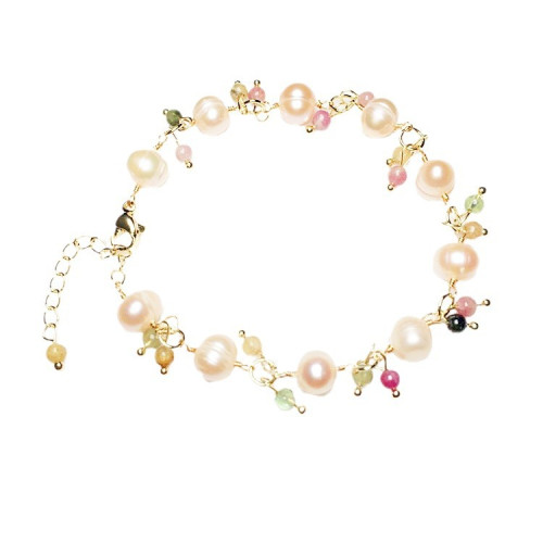 淡水珍珠手鏈搭配碧璽 拉長石搭配碧璽款配飾保色