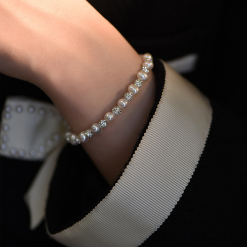 波光粼粼純銀天然珍珠手鏈女2024年新款輕奢小衆精緻手串銀手飾