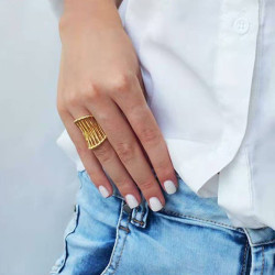 金色交叉編織戒指女ins設計師設計鈦鋼食指戒指冷淡風個性指環