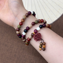 多寶三圈文玩手串女血柏木玫瑰小衆新中式百搭8mm左右多樣性髮一