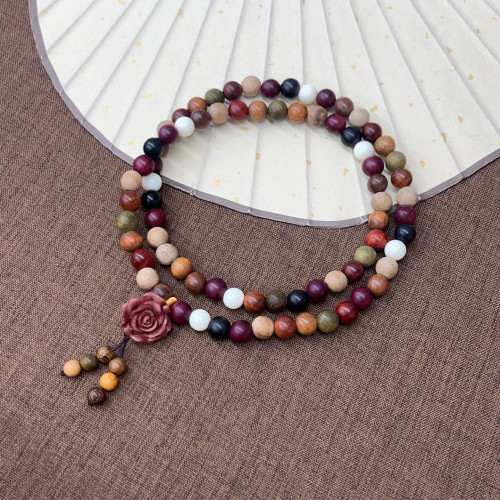 多寶三圈文玩手串女血柏木玫瑰小衆新中式百搭8mm左右多樣性髮一