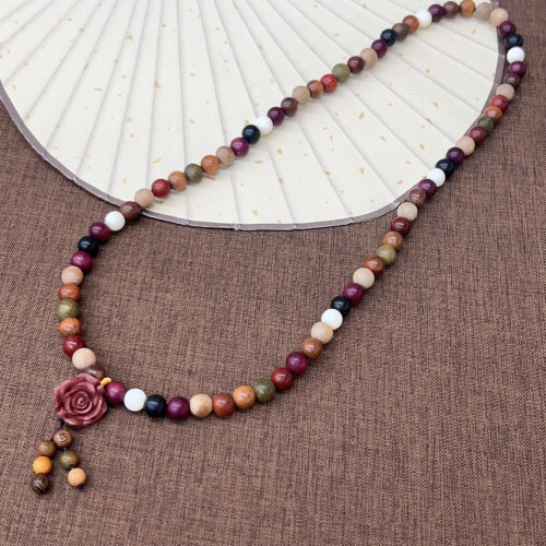 多寶三圈文玩手串女血柏木玫瑰小衆新中式百搭8mm左右多樣性髮一