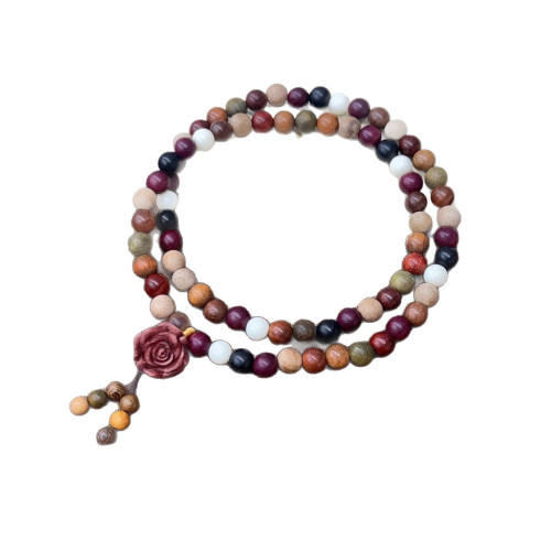 多寶三圈文玩手串女血柏木玫瑰小衆新中式百搭8mm左右多樣性髮一