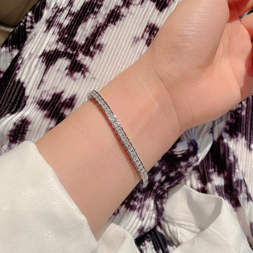 歐美滿鑽鋯石網球鏈男女高級感手鏈嘻哈手串飾品男女輕奢小衆