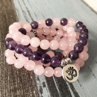 火山石長手鏈108顆天然石串珠手鏈虎眼青金粉晶3D吊墜手鏈