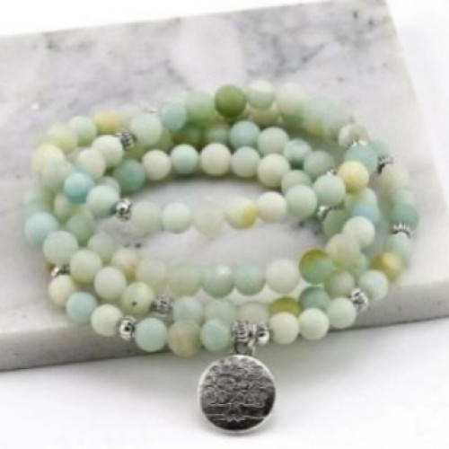 火山石長手鏈108顆天然石串珠手鏈虎眼青金粉晶3D吊墜手鏈