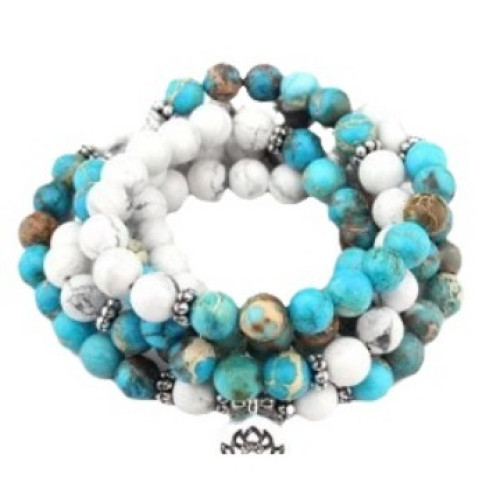 火山石長手鏈108顆天然石串珠手鏈虎眼青金粉晶3D吊墜手鏈