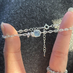 S925純銀絕美肥方海藍寶手鏈輕奢精緻時尚手飾高級感小衆顯瘦設計