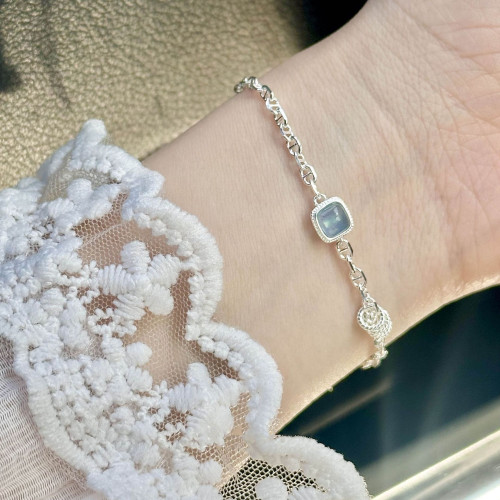 S925純銀絕美肥方海藍寶手鏈輕奢精緻時尚手飾高級感小衆顯瘦設計