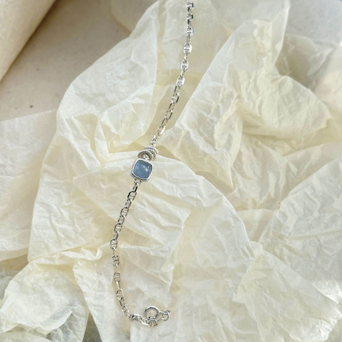 S925純銀絕美肥方海藍寶手鏈輕奢精緻時尚手飾高級感小衆顯瘦設計