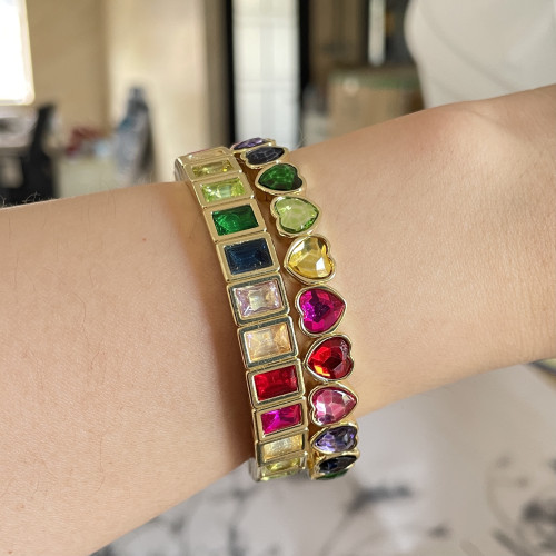 歐美彩色時尚幾何方塊愛心手鏈彈力女生手鏈 歐美彩色時尚幾何方塊愛心手鏈彈力女生手鏈