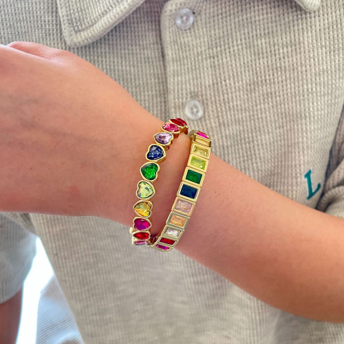 歐美彩色時尚幾何方塊愛心手鏈彈力女生手鏈 歐美彩色時尚幾何方塊愛心手鏈彈力女生手鏈