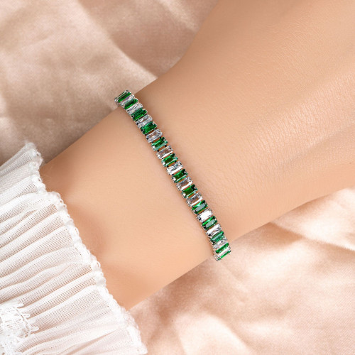 新款長方形鋯石手鏈歐美流行女爆款可調節鋯石誕生石手飾