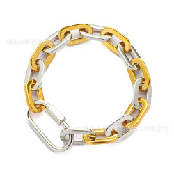 新款復古潮流雙色拼接鏈鋯石微鑲雙面滿鑽鈦鋼手鏈