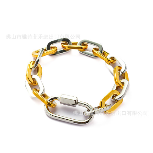 新款復古潮流雙色拼接鏈鋯石微鑲雙面滿鑽鈦鋼手鏈