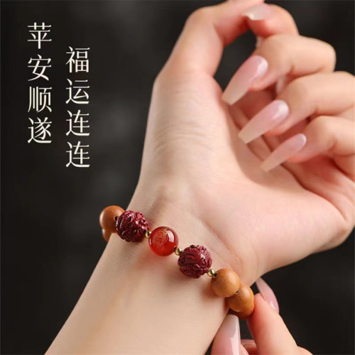 野生老桃木手串女硃砂三合六合木質手鏈男龍年本命年護身符寓意