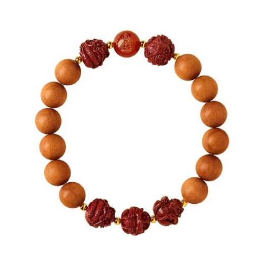 野生老桃木手串女硃砂三合六合木質手鏈男龍年本命年護身符寓意