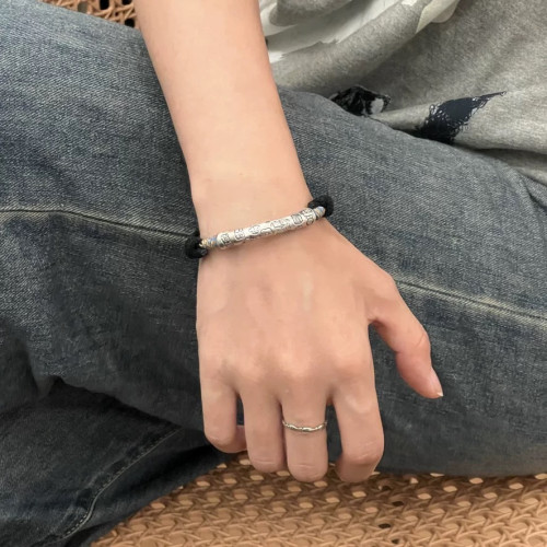 足銀999吉言彎琯手鏈情侶手繩本命年手鏈時尚百搭小衆男女手飾禮 足銀999吉言彎琯手鏈情侶手繩本命年手鏈時尚百搭小衆男女手飾禮