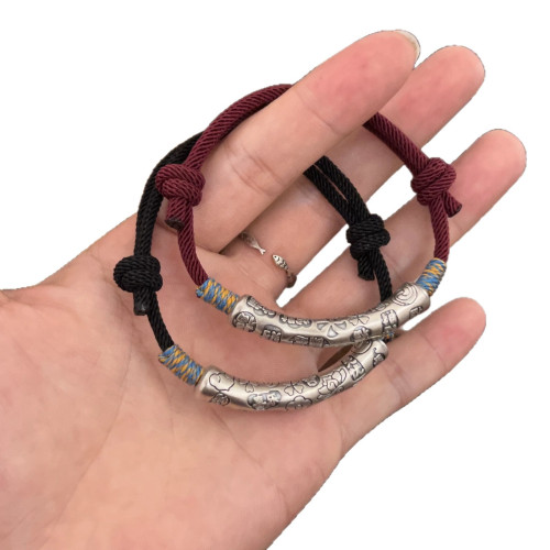 足銀999吉言彎琯手鏈情侶手繩本命年手鏈時尚百搭小衆男女手飾禮 足銀999吉言彎琯手鏈情侶手繩本命年手鏈時尚百搭小衆男女手飾禮